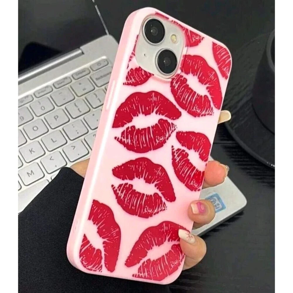 Hard Case For iPhone 14 Plus Sexy Red Lips Luxury 3D Slim Cover Hard TPU